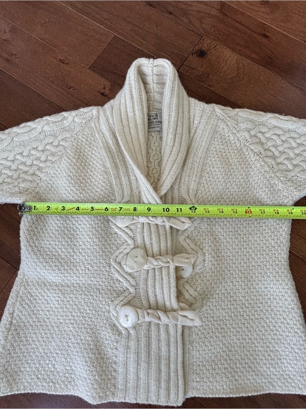 Aran Sweater Market Cream Cable Knit Shawl Collar Toggle Sweater - Picture 6 of 8